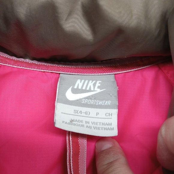 Nike Jacket Womens Small 4/6 Taupe Tan Puffer Down Insulated Fitted Fleece Lined - Picture 3 of 9